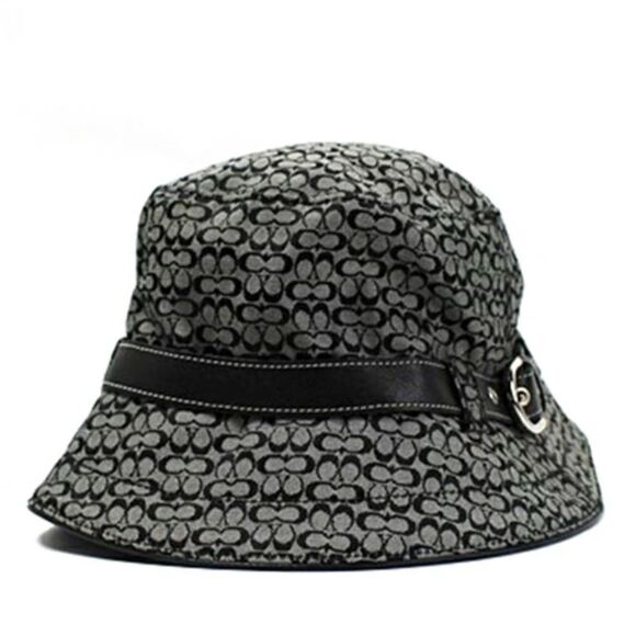 Coach signature C black Jacard bucket hat with leather trim buckle small - Picture 1 of 12